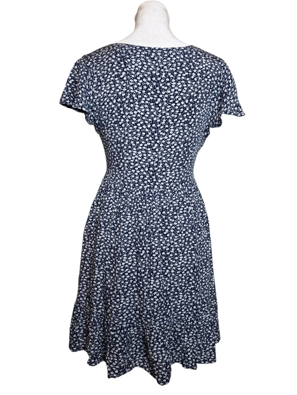 Hello Molly Women's Blue/White Floral V-Neck Button Front Flutter Mini Dress Med - Picture 2 of 9